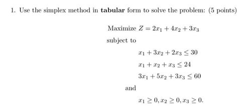 Solved 1 Use The Simplex Method In Tabular Form To Solve