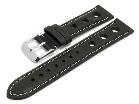 Meyhofer EASY CLICK Uhrenarmband Castletown 22mm Schwarz Leder Racing