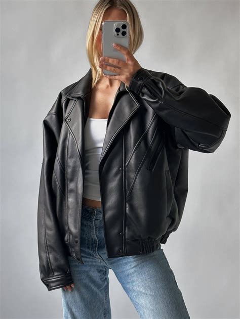 Vintage oversized faux leather bomber jacket xs xl – Artofit