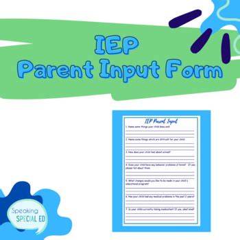 IEP Parent Input Form By SpeakingSpecialEd TPT