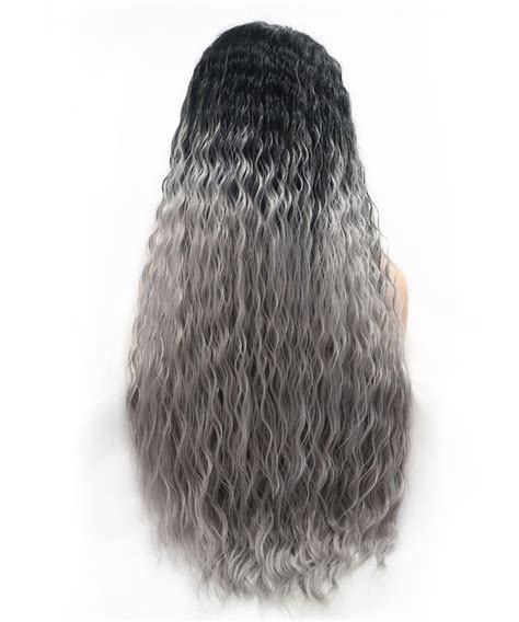 Invisilace Synthetic Lace Front Wigs Long Deep Wave B Gray Ombre Wig