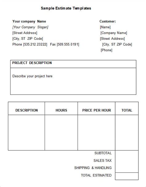 20 Sample Estimate Templates Docs Pdf Excel