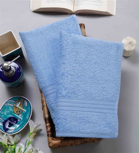 Buy Sky Blue Solid 450 GSM Cotton Hand Towels Set Of 2 By Naksh At 48