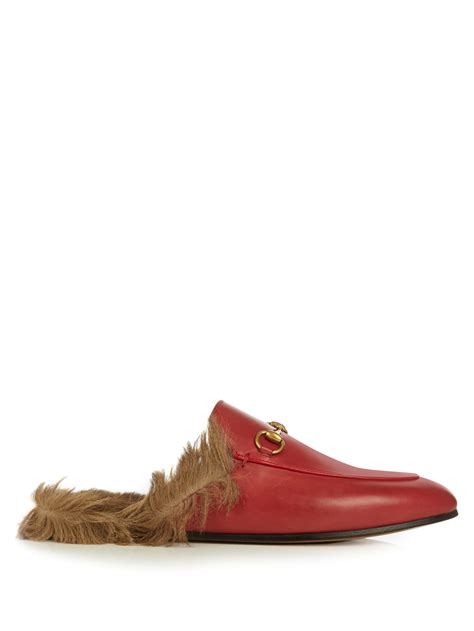 Lyst Gucci Princetown Fur Lined Leather Loafers In Red