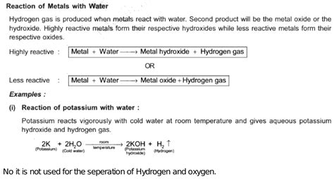 Can The Reaction Between Metal And Water Be Used To Separate The Hydrogen From Oxygen Present In