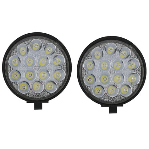 Par Farol Milha Led 14 Led 42W Redondo 11 43 Cm 12V 24V 6000K Ip67 Bas