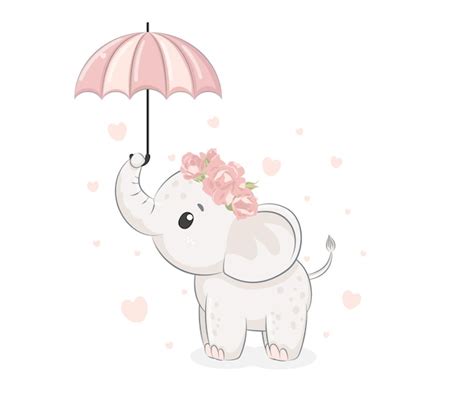 Muchacha Linda Del Elefante Con Un Paraguas Ilustraci N Vectorial De