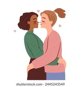 Sweet Lesbian Couple Kissing Embracing Interracial Stock Vector Royalty Free