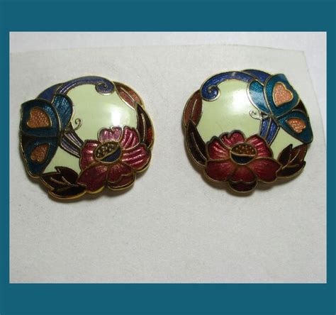 Cloisonné BUTTERFLY FLOWER STUDS Circa 1970s Vi Gem