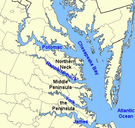 Map Of Virginia Peninsula - Topographic Map