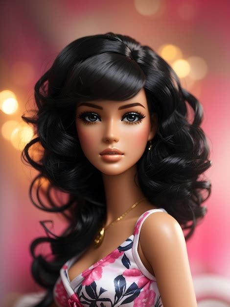 Retrato De Una Hermosa Barbie Con Cabello Negro Foto Premium