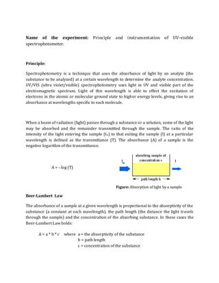 Principle and instrumentation of UV-visible spectrophotometer. | PDF