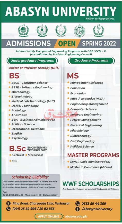 Abasyn University Peshawar Admissions 2022 Result Pk