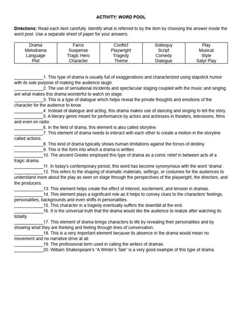 Activity-Elements of Drama | PDF | Play (Theatre) | Tragedy