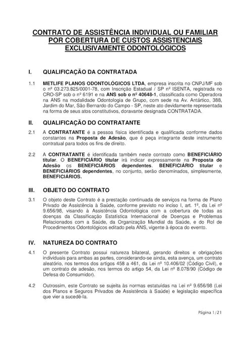 Pdf Contrato De Assist Ncia Individual Ou Familiar Por Contrato