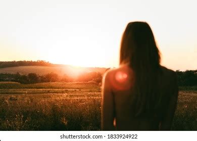 Naked Girl Sunset Stands Her Back Shutterstock