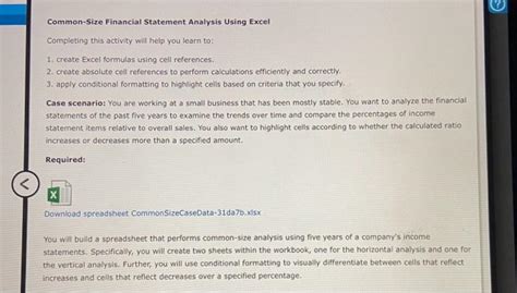 Common Size Financial Statement Analysis Using Excel Chegg