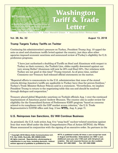 Vol No August Washington Trade Tariff Letter