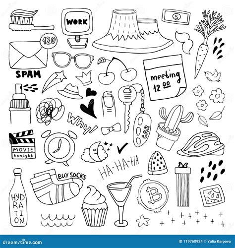 Doodle Set For Daily Routine Hand Drawn Illustration In Vector Stock