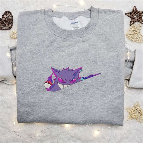 Gengar X Nike Swoosh Anime Embroidered Shirt Pokemon Embroidered Shirt