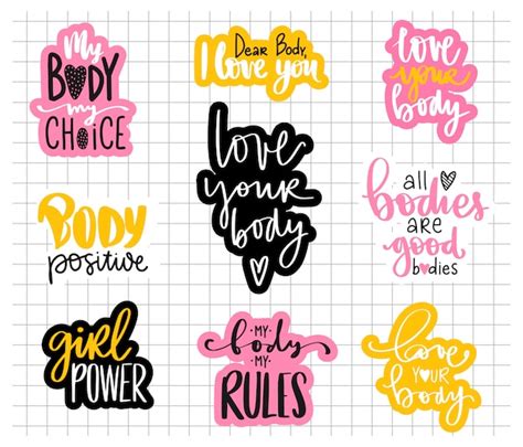 Premium Vector Body Positive Feminism Sticker Collection Love Your Body Girl Power My Body