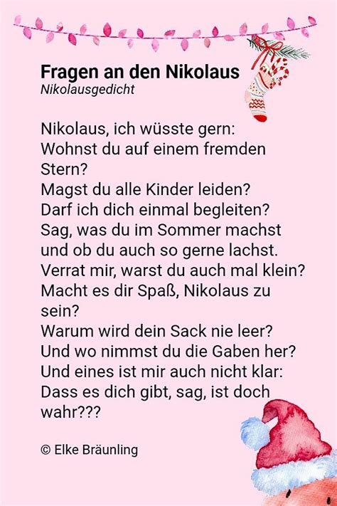 Fragen An Den Nikolaus Elkes Kindergeschichten Nikolausgedichte