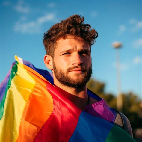 Foto De Un Hombre Sosteniendo Una Bandera Lgbt Foto Premium