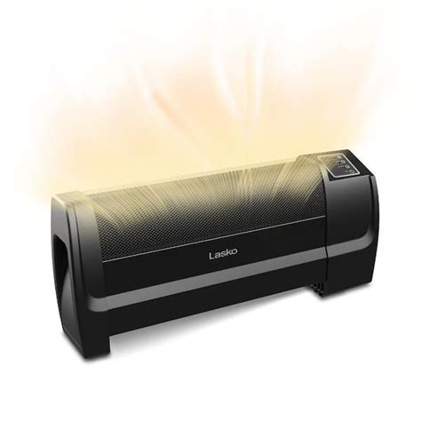 Lasko 1500-Watt 11.9 in. Black Electric Low Profile Ceramic Space Heater with Tip Over Switch ...