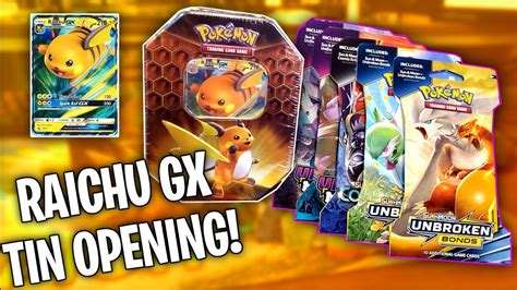 Raichu Gx Tin Opening Plus Packs Hidden Fates Cosmic Eclipse