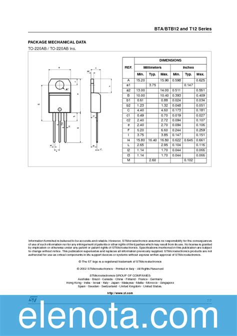 BTA BTB12 Datasheet PDF 114 KB STMicroelectronics Pobierz Z Elenota Pl