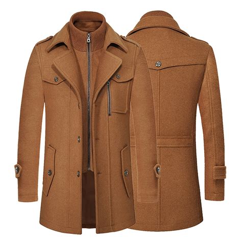 Khaki Mens Jacket Men S Autumn And Winter Double Collar Woolen Coat