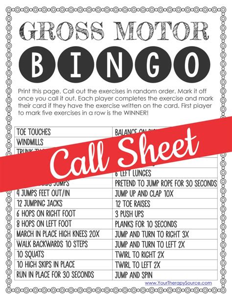 gross motor bingo   printable  therapy source