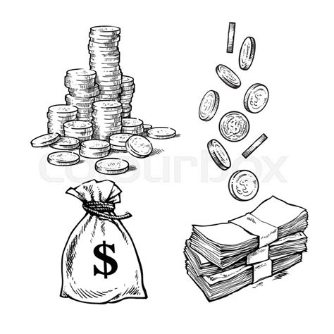 Finance, money set. Sketch of stack of ... | Stock vector | Colourbox