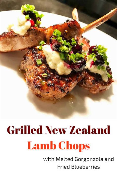 Grilled New Zealand Lamb Chops, Melted Gorgonzola, Fried Blueberries