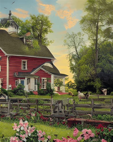 Vintage Farm Painting · Creative Fabrica