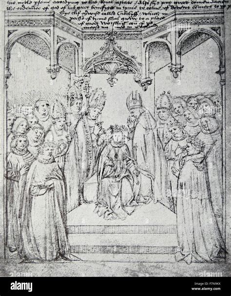 Engraving depicts the coronation of Henry VI of France (1553-1610) The ...