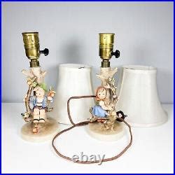 Vintage Pair Of Hummel Goebel Apple Tree Boy Girl Figurine Lamps 229