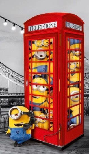 A Red Phone Booth With Minion Characters In It