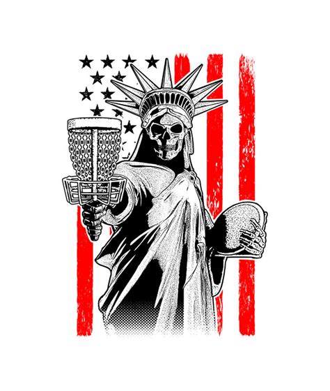 American Flag Disc Golf Player Skeleton Statue Of Liberty Digital Art