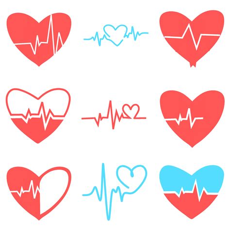 Heart Pulse Red Blue White Colors Heartbeat Lone Cardiogram