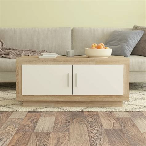 Cikonielf Table basse Blanc et chêne sonoma 102x50x45cm Bois d