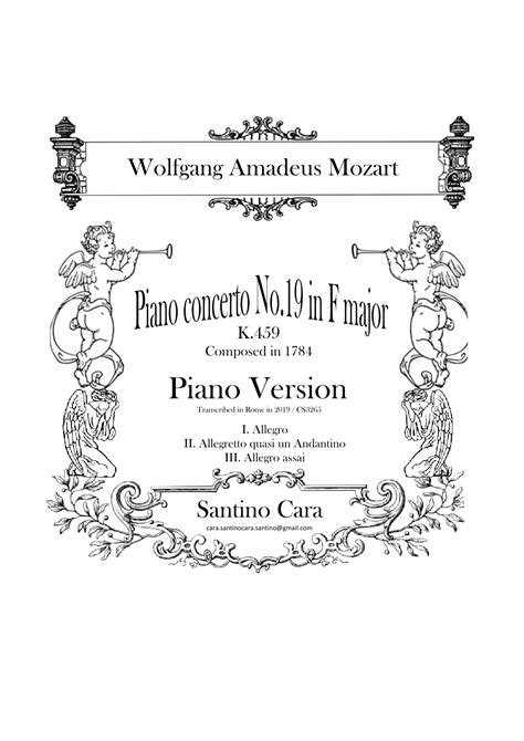 Mozart Piano Concerto No 19 In F Major K 459 Piano Version Arr