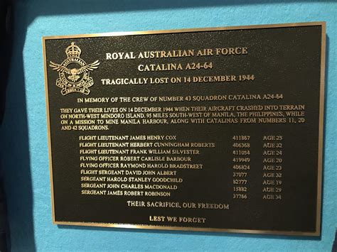 Commemorating the Crew of NO.43 Squadron Catalina A24-64 - Cairns RSL