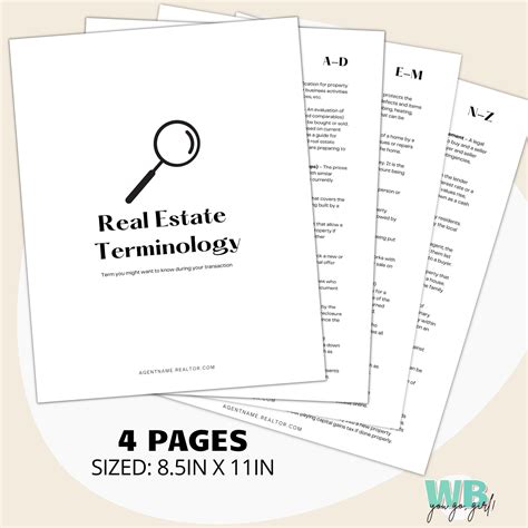 Editable Real Estate Terms Glossary for Realtors, Realtor Glossary