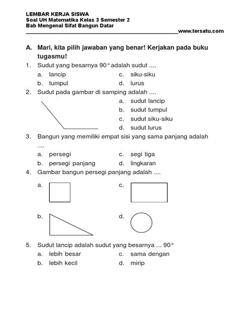 22 Soal Matematika Kelas 1 Sd Bangun Datar Soal Jawaban