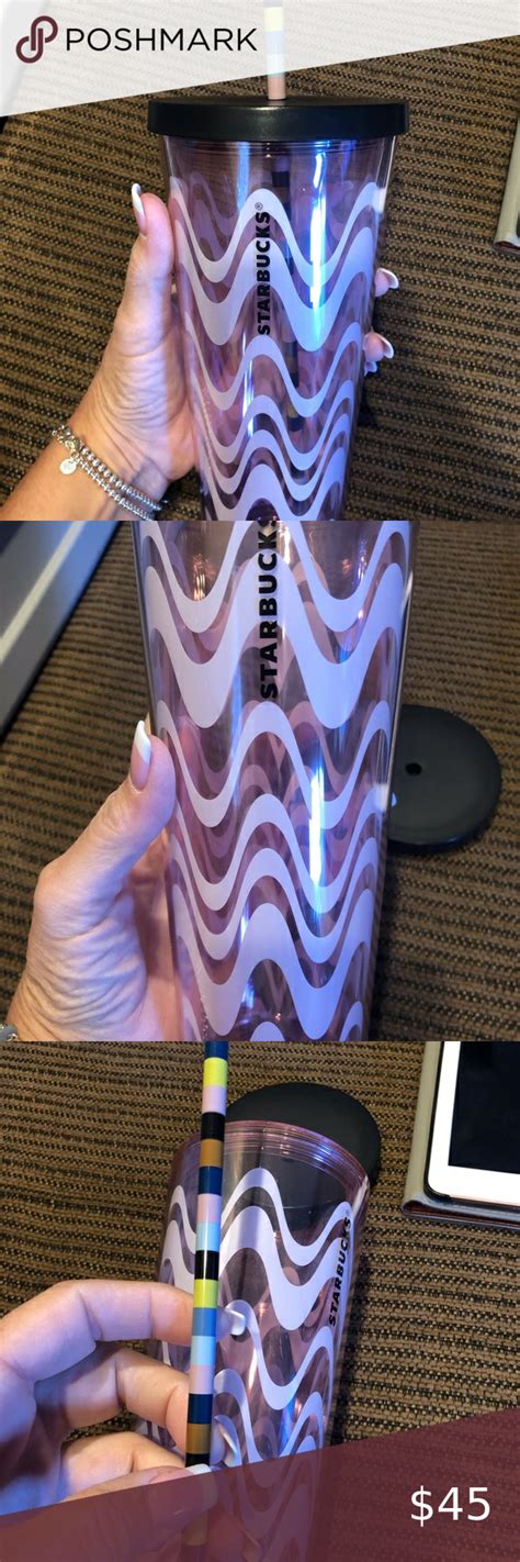 Starbucks New Venti 24 Oz Cold Reusable Cold Cup Pink Waves With Strip