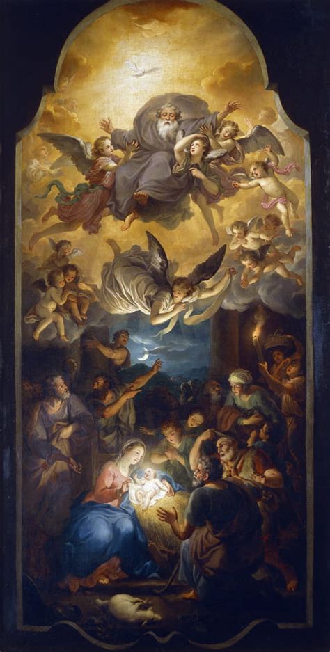 Adoration Of The Shepherds With The Father God In A Glory Of Angels By