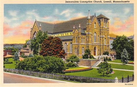 Immaculate Conception Church Lowell Mass Vintage Postcard Circa 1940 S Ebay