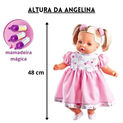 Kit 2 Boneca Angelina Loira Negra Fala 62 Frases Tipo Reborn Milk