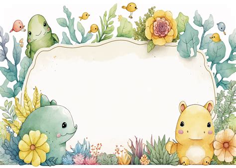 Plants And Animals Watercolor Style Border Background Plants And